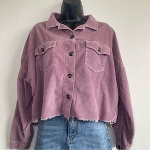 American Eagle Cropped Corduroy Shacket Jacket Mauve Pink Raw Hem Medium